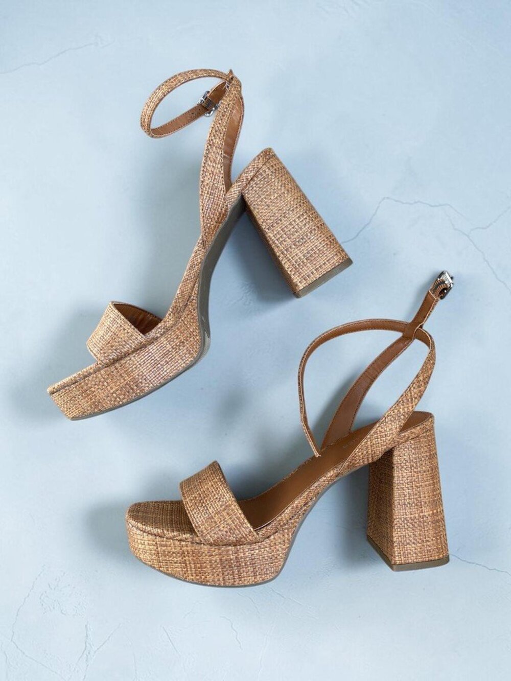 Marc Fisher Raffia Platform Heels Woven Block Heel Chunky Sandals Coastal Sz 9.5